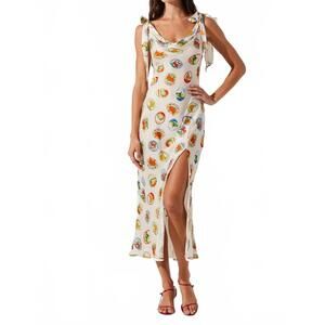 NEW ASTR allexina satin cowl neck midi dress in ivory fruit